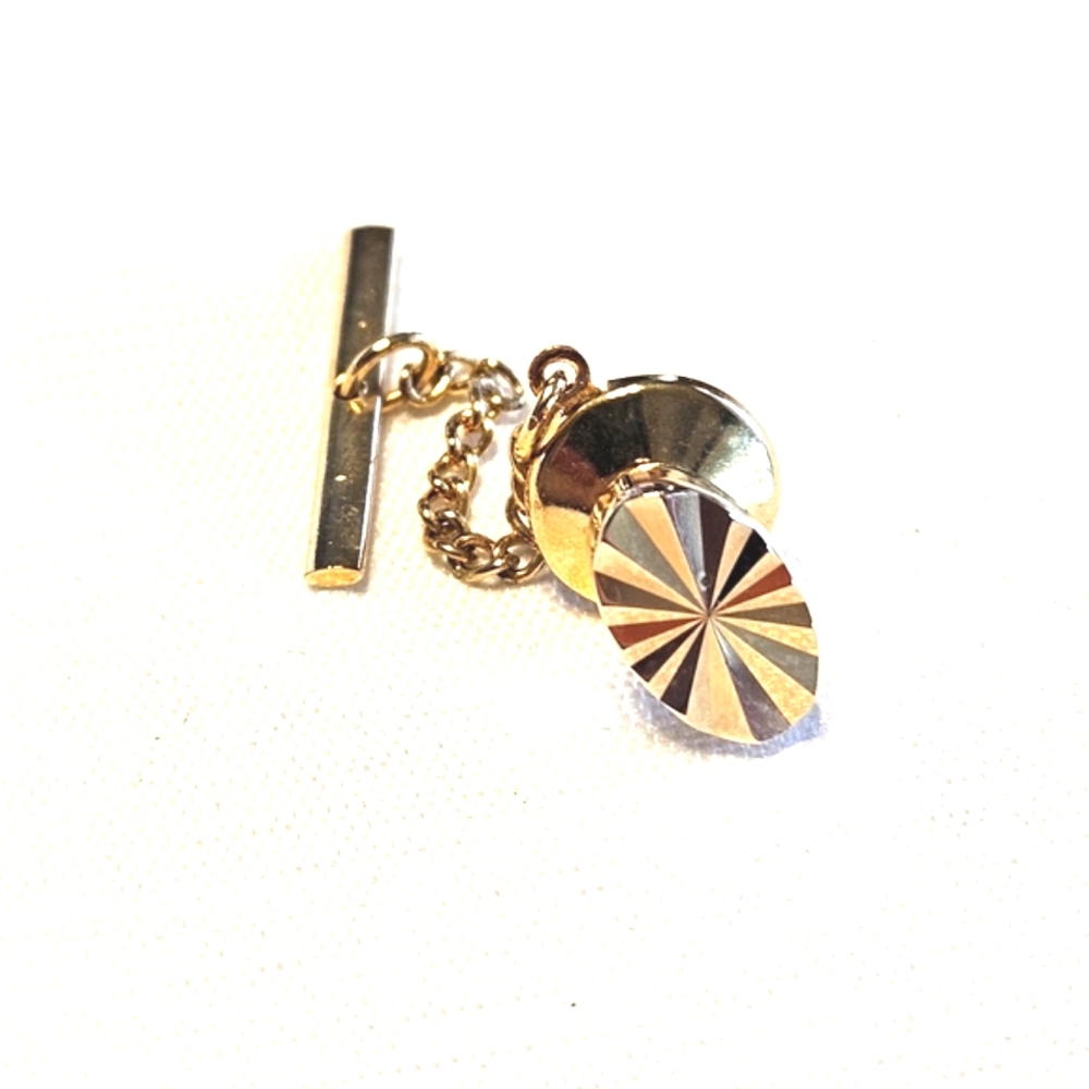 Vintage Etched Sunburst Gold Toned Tie Tack Lapel Pin